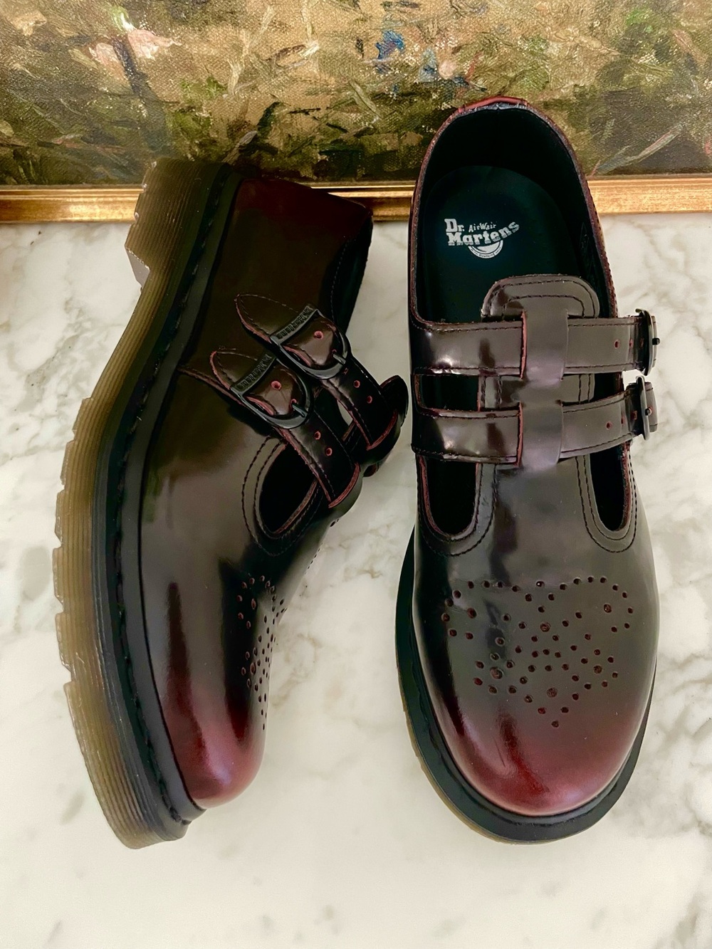 Dr. Martens Mary Jane Chunky Shoe Burgundy Cherry Red 🍒 Arcadia Leather - Picture 6 of 15